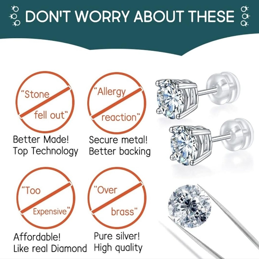 Sparkly QZ Sterling Silver Stud Earrings - Picture 3 of 5